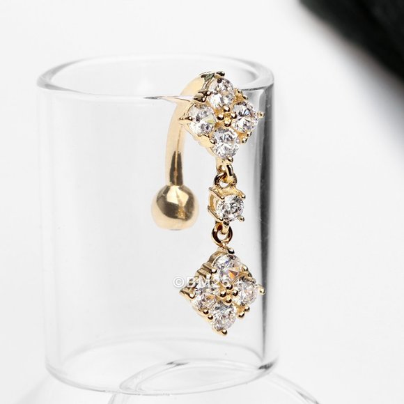14 Karat Gold Sparkle Princess Dangle Top Down Reverse Belly Button Ring - Picture 1 of 2